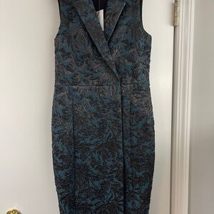 NWT Yigal Azrouel Navy Lace Brocade Sleeveless Sheath Dress Size 10